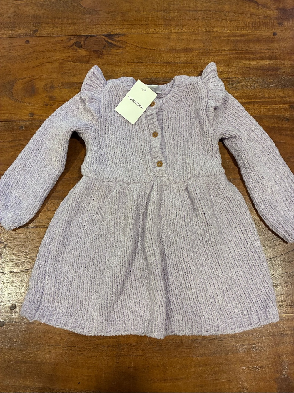 Nordstrom Lavender Cozy Sparkle Long Sleeve Knit Ruffle-Shoulder Dress 18 mos